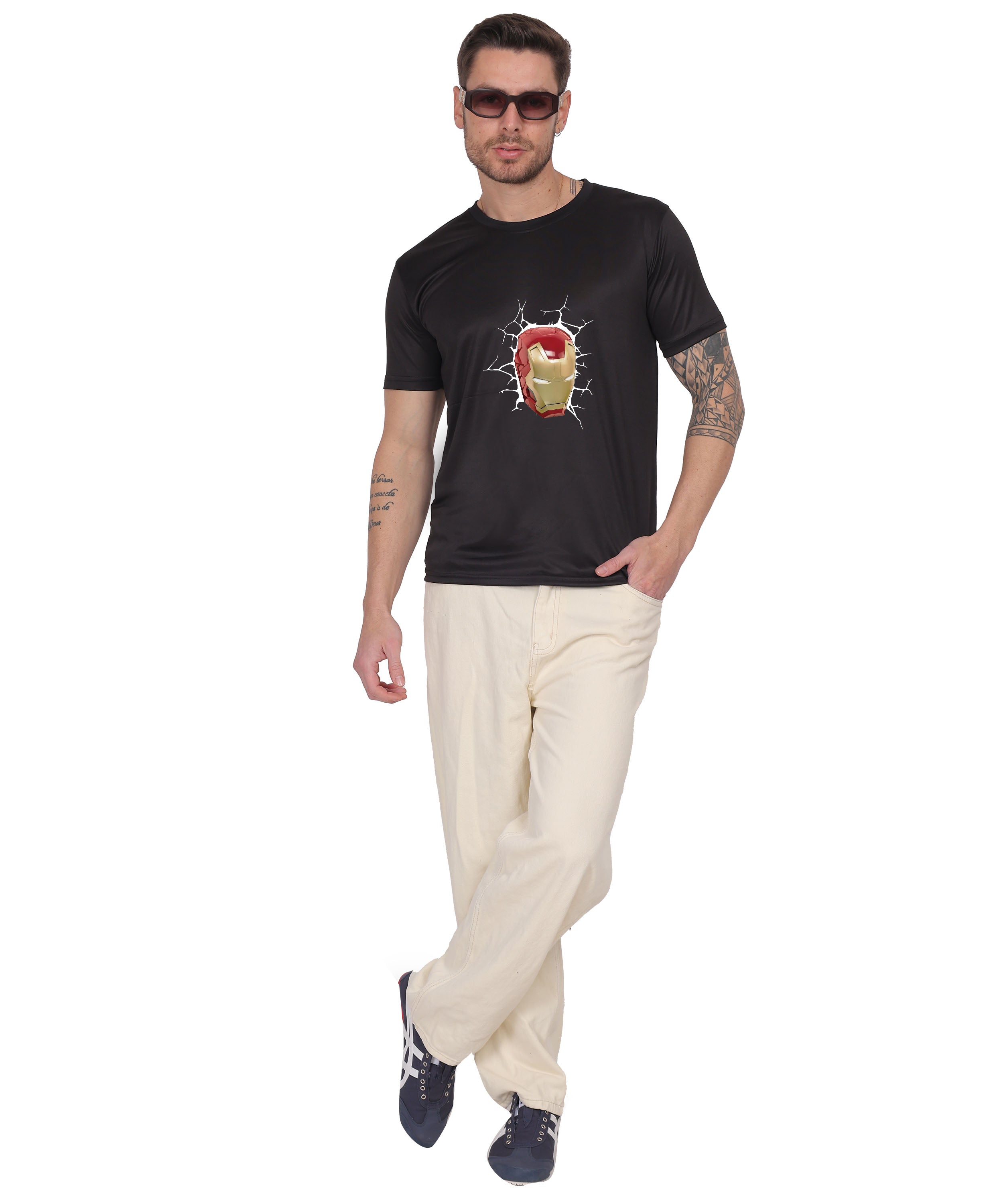 Iron Man Graphic Print Cotton T-Shirt, Black, Round Neck, Short Sleeve, Casual Wear