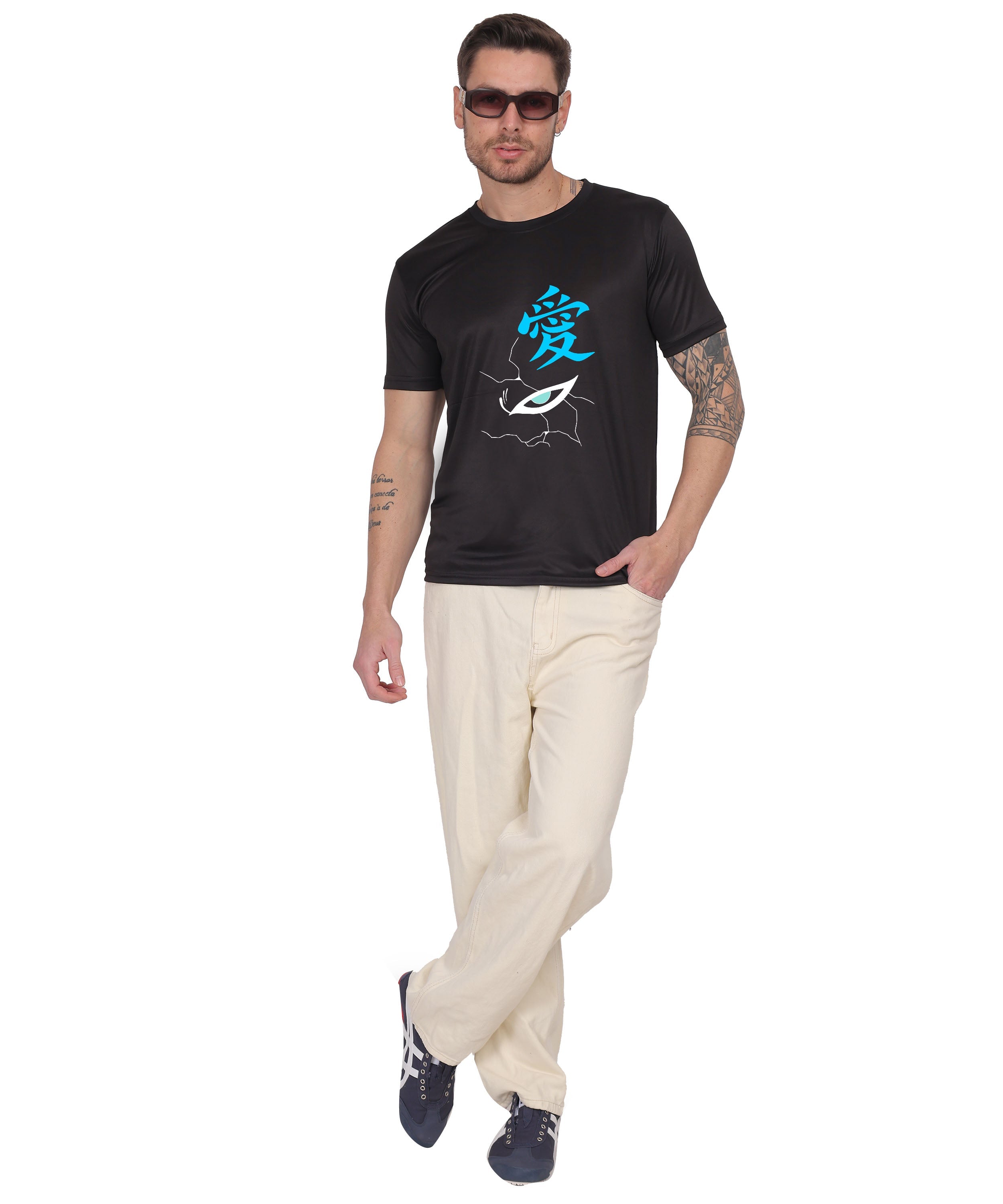 Generic Hooded Figure Graphic T-Shirt, Black Cotton, Short Sleeve, Regular Fit, Crew Neck