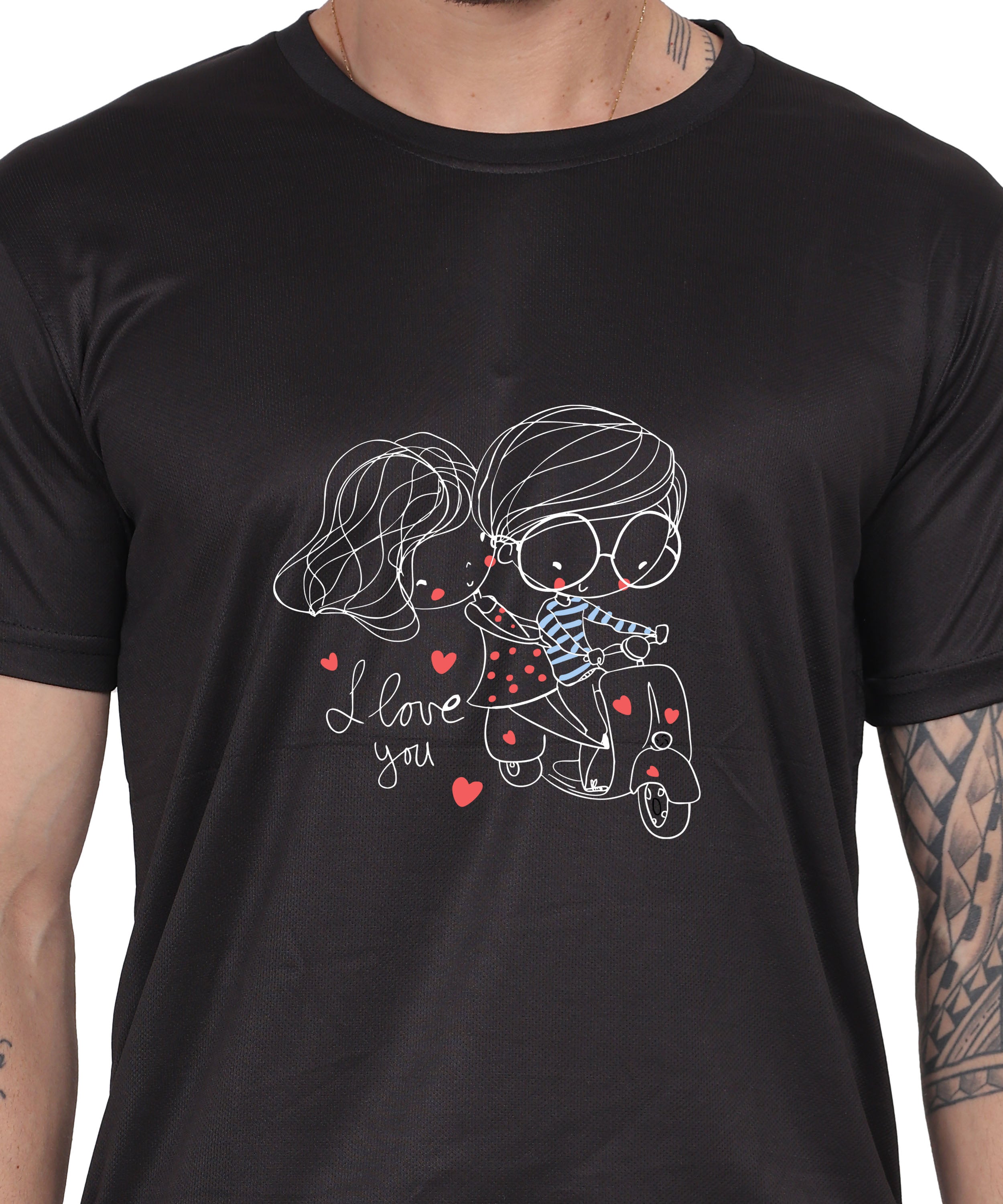 Love Graphic Print Cotton T-Shirt, Black, Round Neck, Short Sleeve, Casual Wear