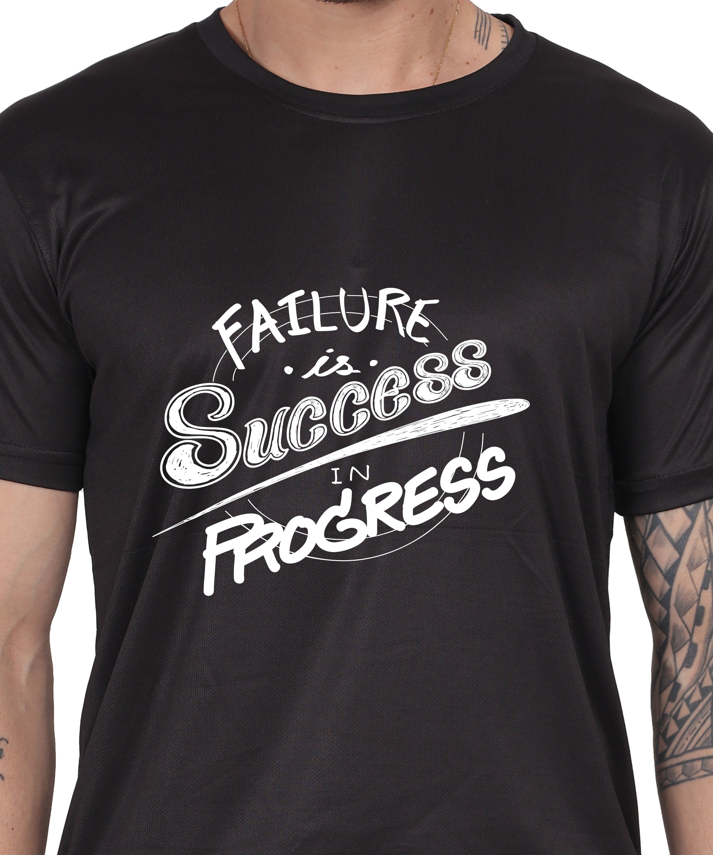 Failure is Success in Progress Graphic T-Shirt, Black Cotton, Round Neck, Short Sleeve