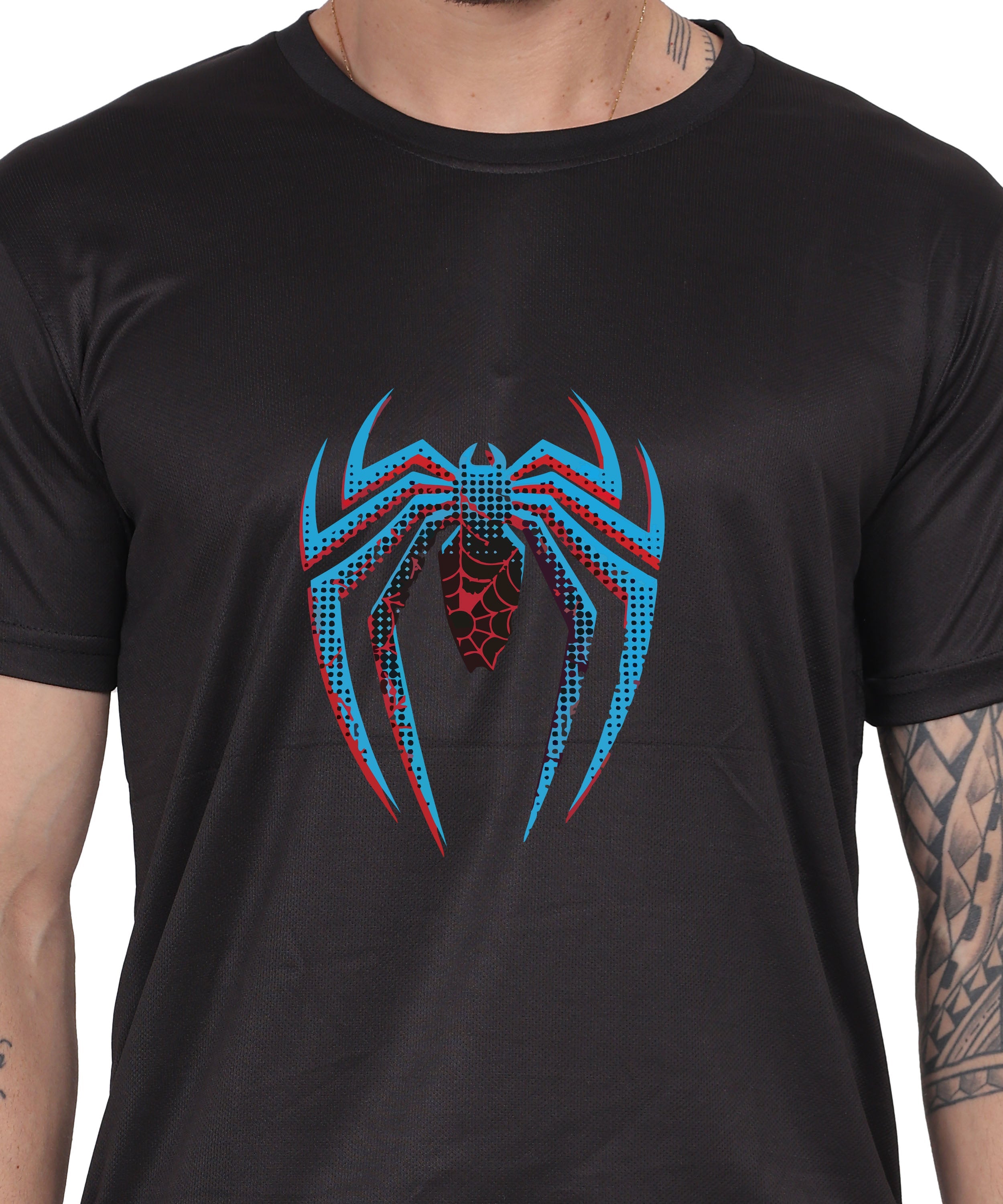 Generic Spider Graphic T-Shirt, Black Cotton, Short Sleeve, Regular Fit, Crew Neck