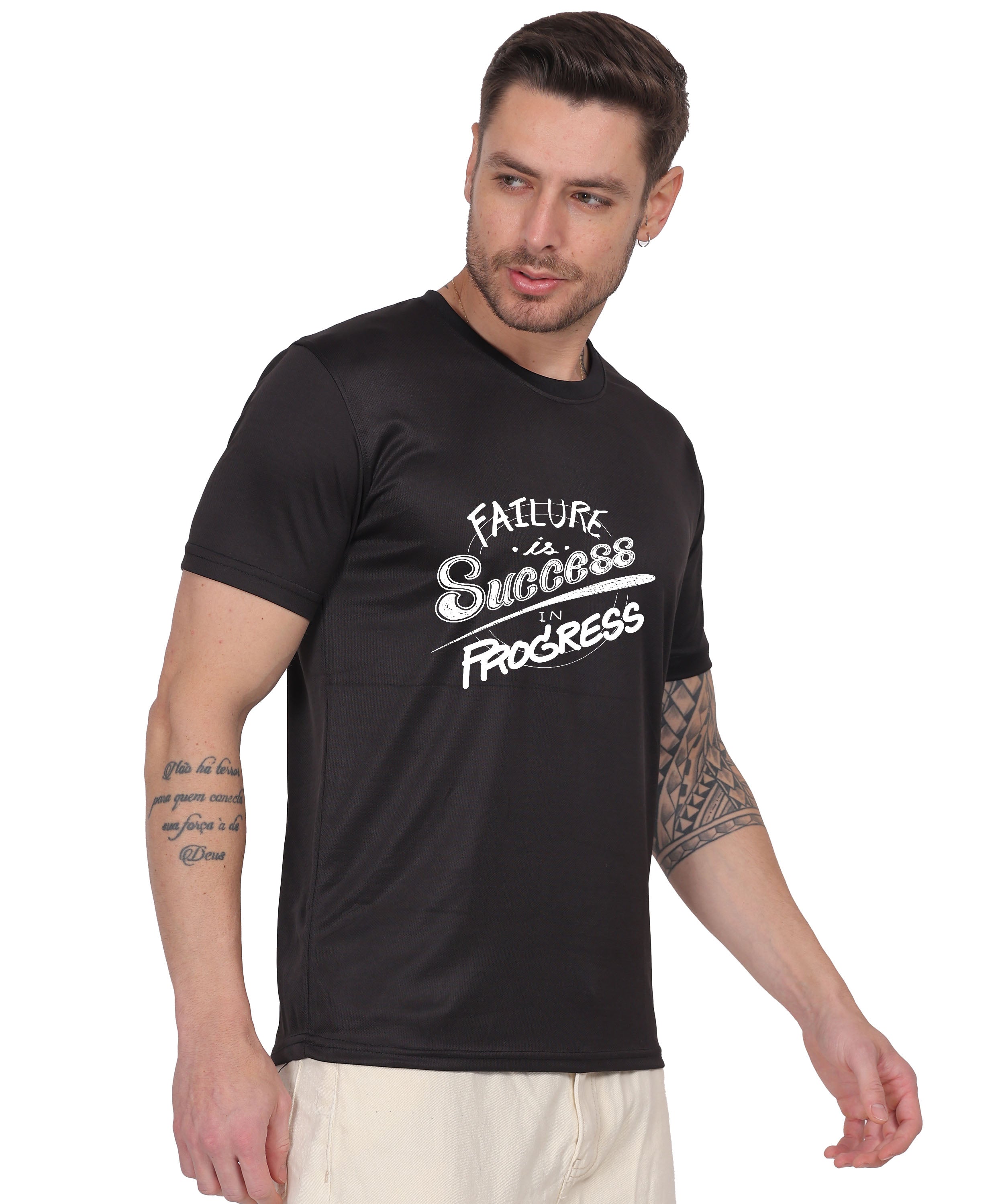 Failure is Success in Progress Graphic T-Shirt, Black Cotton, Round Neck, Short Sleeve