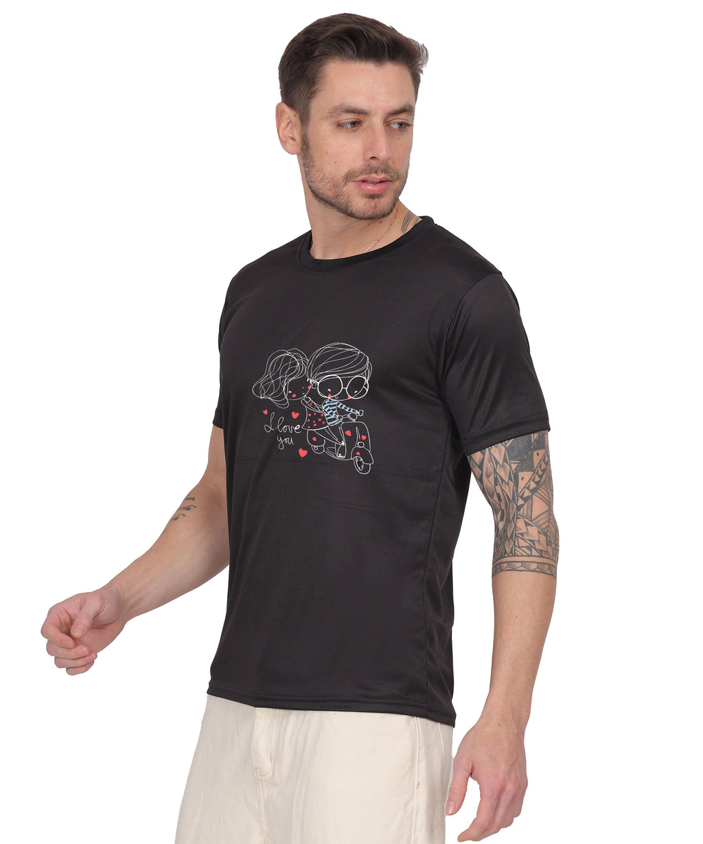 Love Graphic Print Cotton T-Shirt, Black, Round Neck, Short Sleeve, Casual Wear