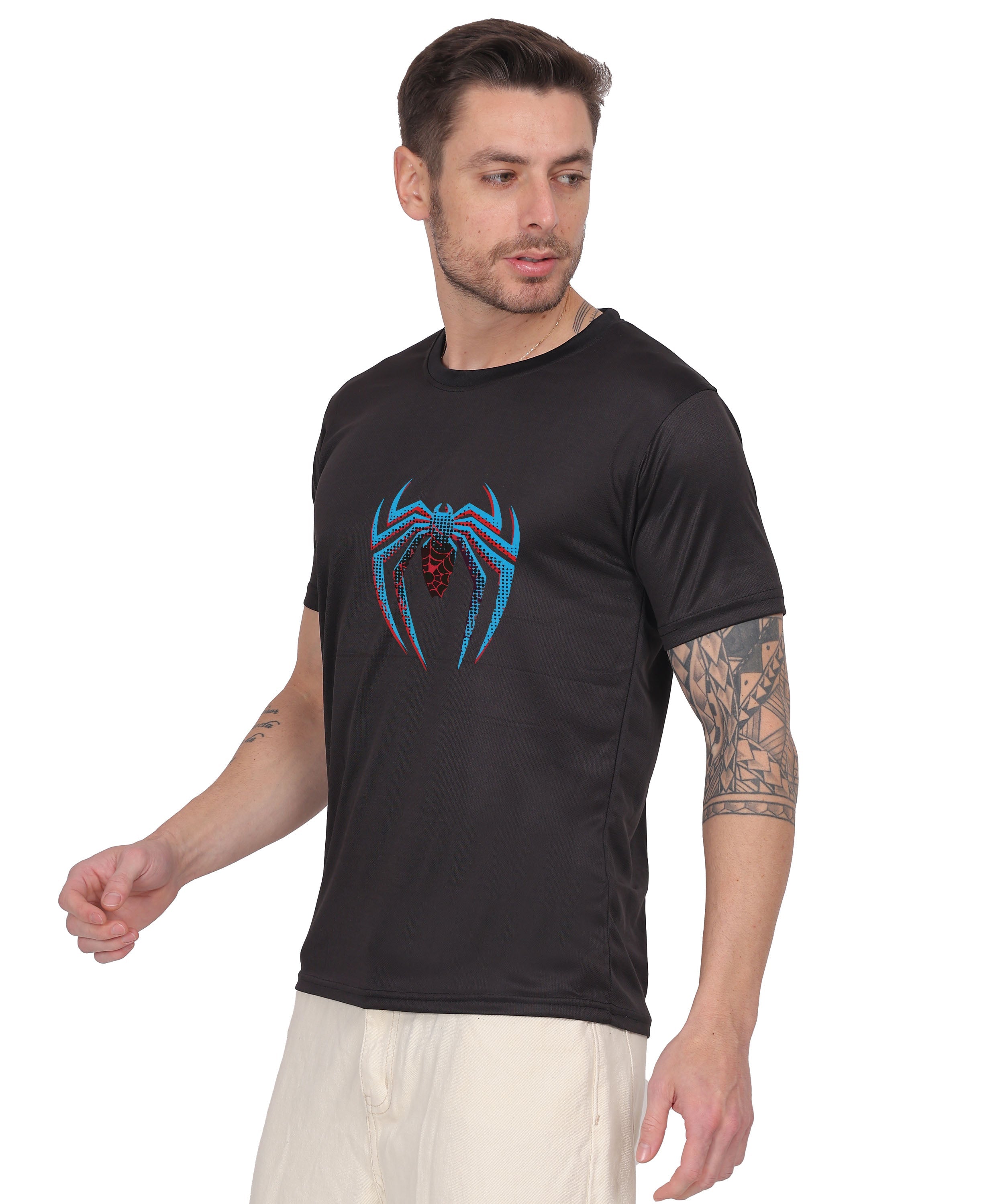 Generic Spider Graphic T-Shirt, Black Cotton, Short Sleeve, Regular Fit, Crew Neck