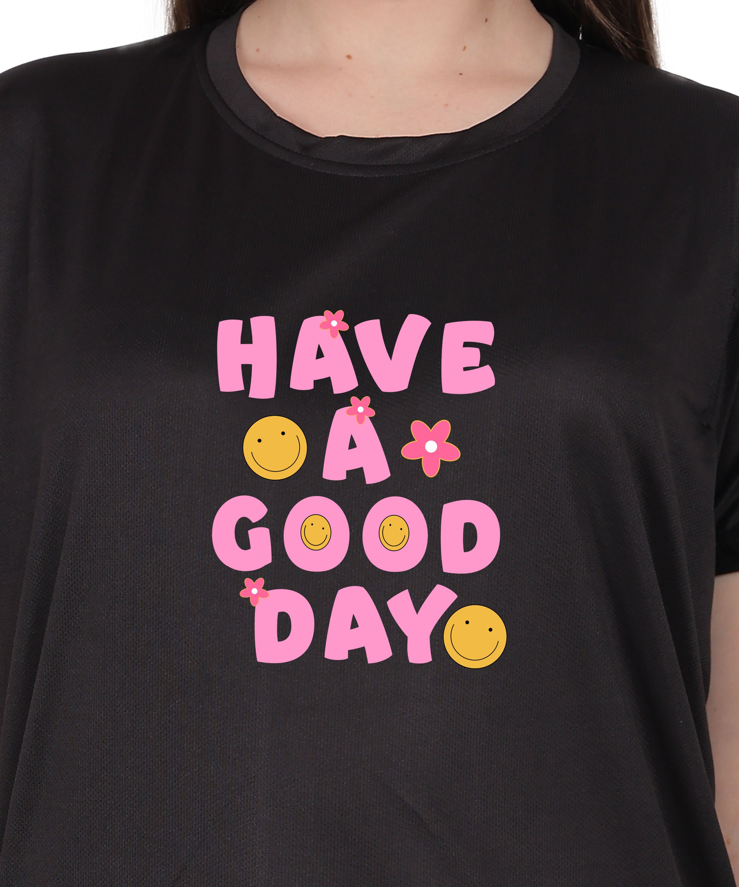 Have a Good Day Graphic Print Cotton T-Shirt, Round Neck, Short Sleeve, Casual Wear