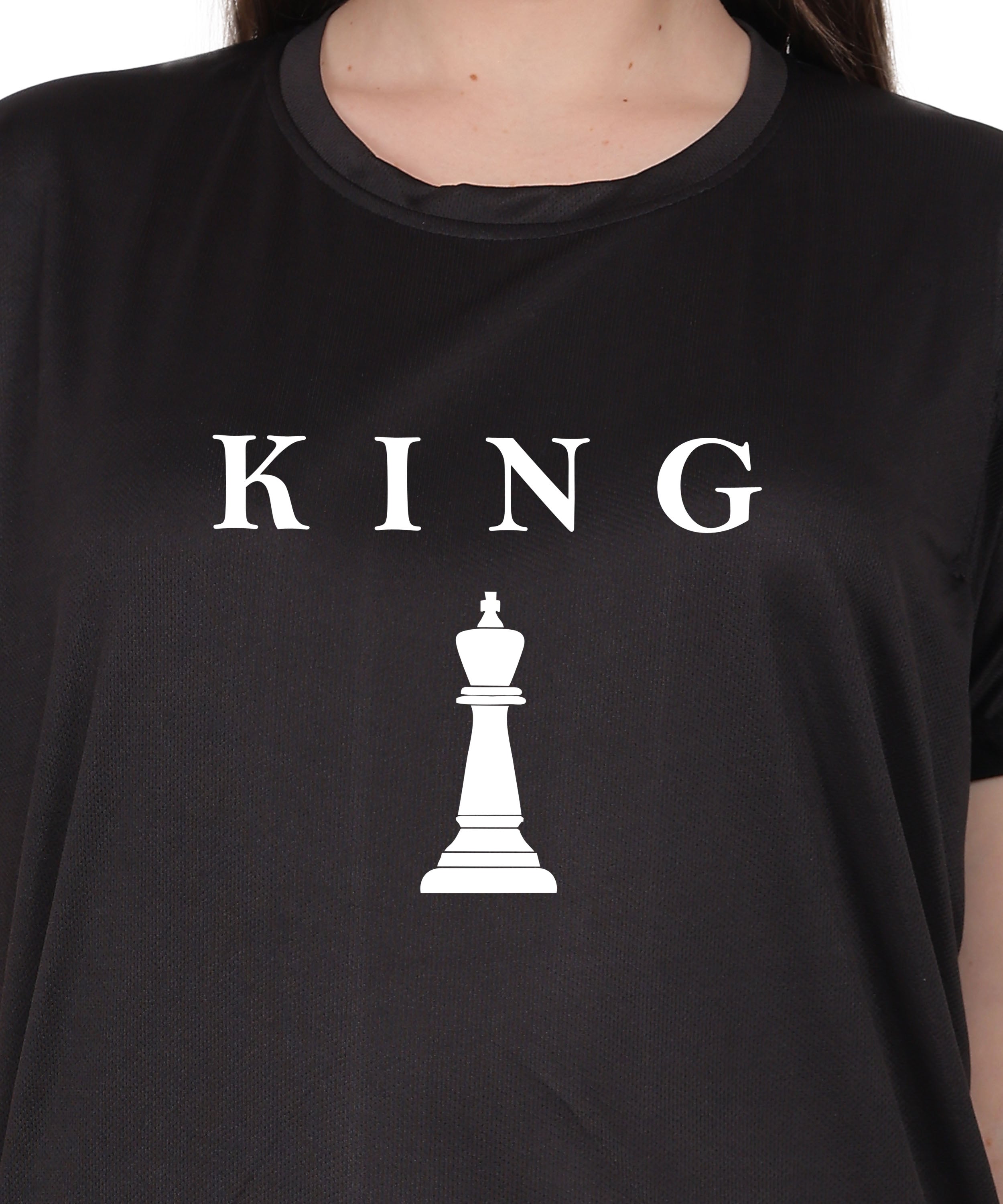 Chess King Graphic Print T-Shirt, Cotton, Round Neck, Short Sleeve, Regular Fit, Casual Wear