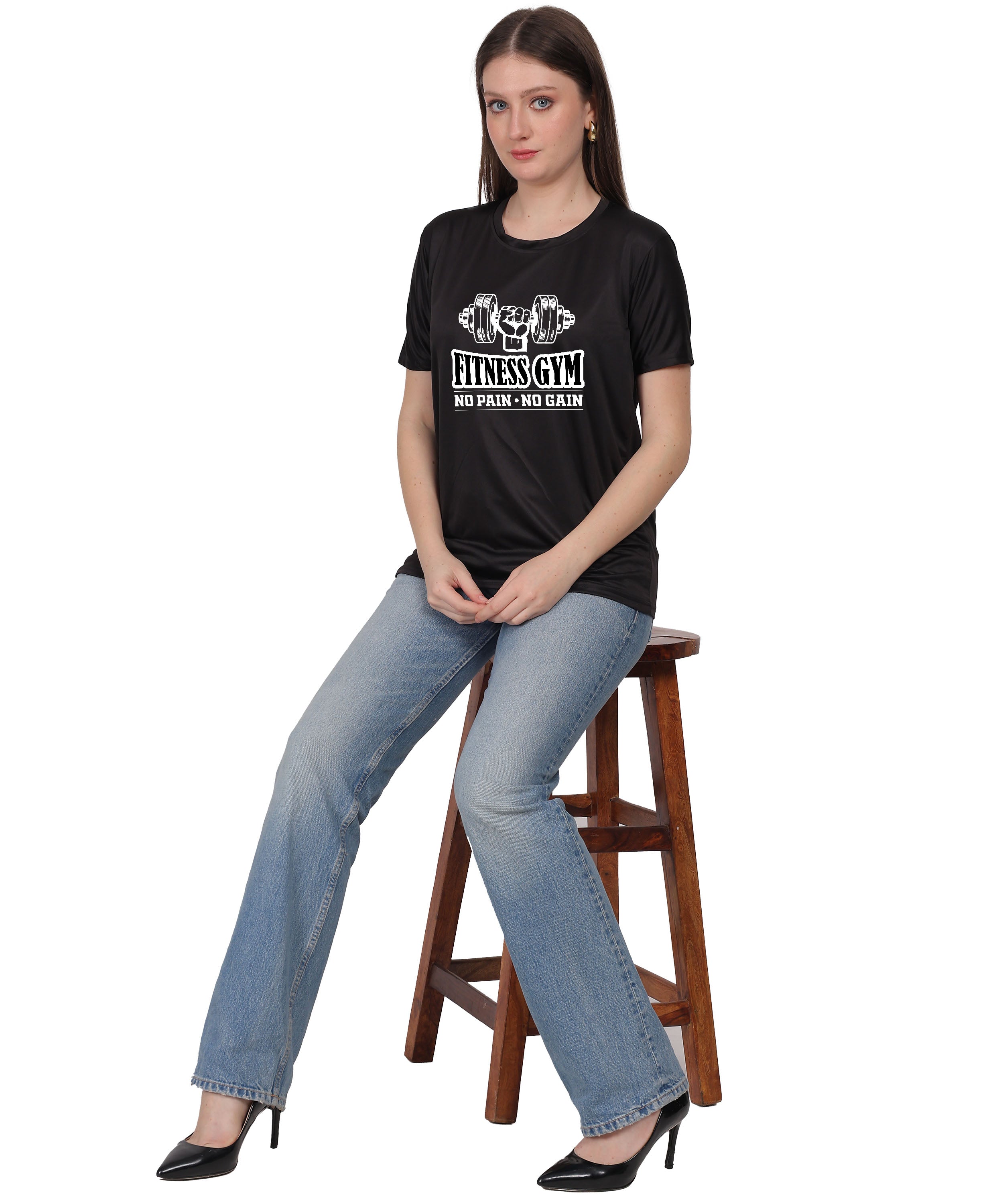 Fitness Gym 'No Pain No Gain' Graphic T-Shirt, Cotton, Short Sleeve, Regular Fit