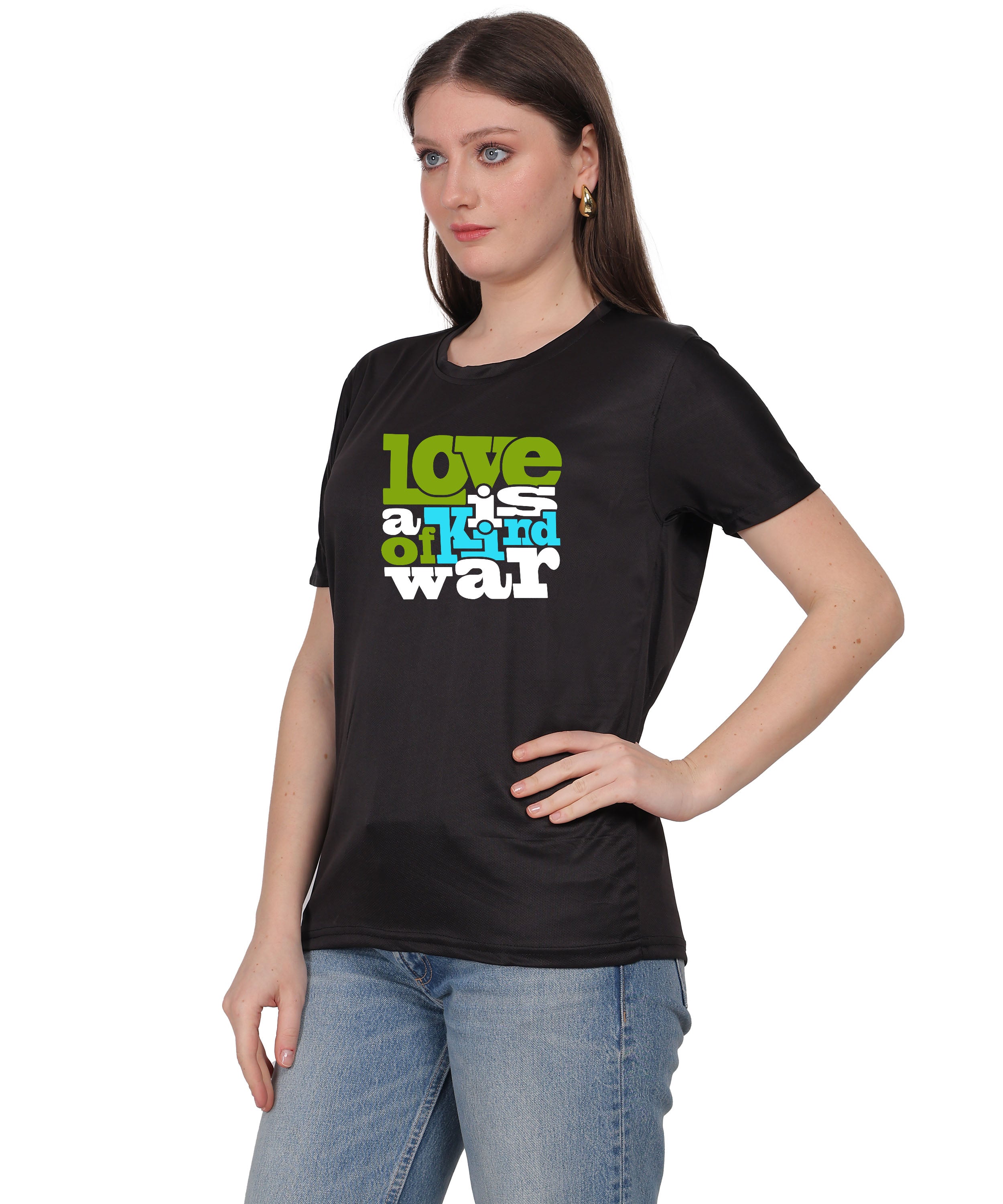 Love is a Kind of War Graphic T-Shirt, Black Cotton Blend, Short Sleeve Crew Neck, Regular Fit