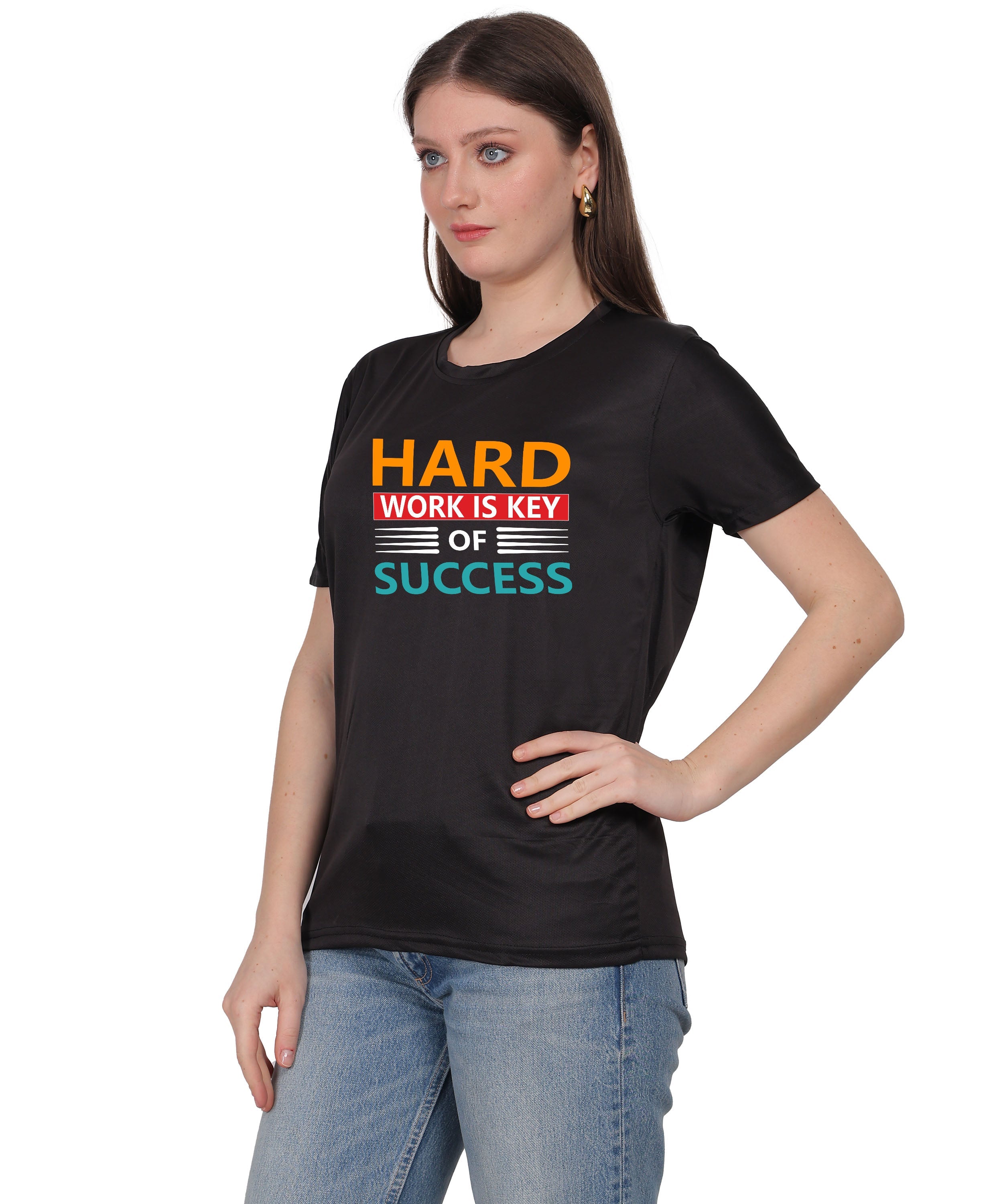 Hard Work is Key of Success Motivational Graphic T-Shirt, Black Cotton Blend, Short Sleeve, Regular Fit