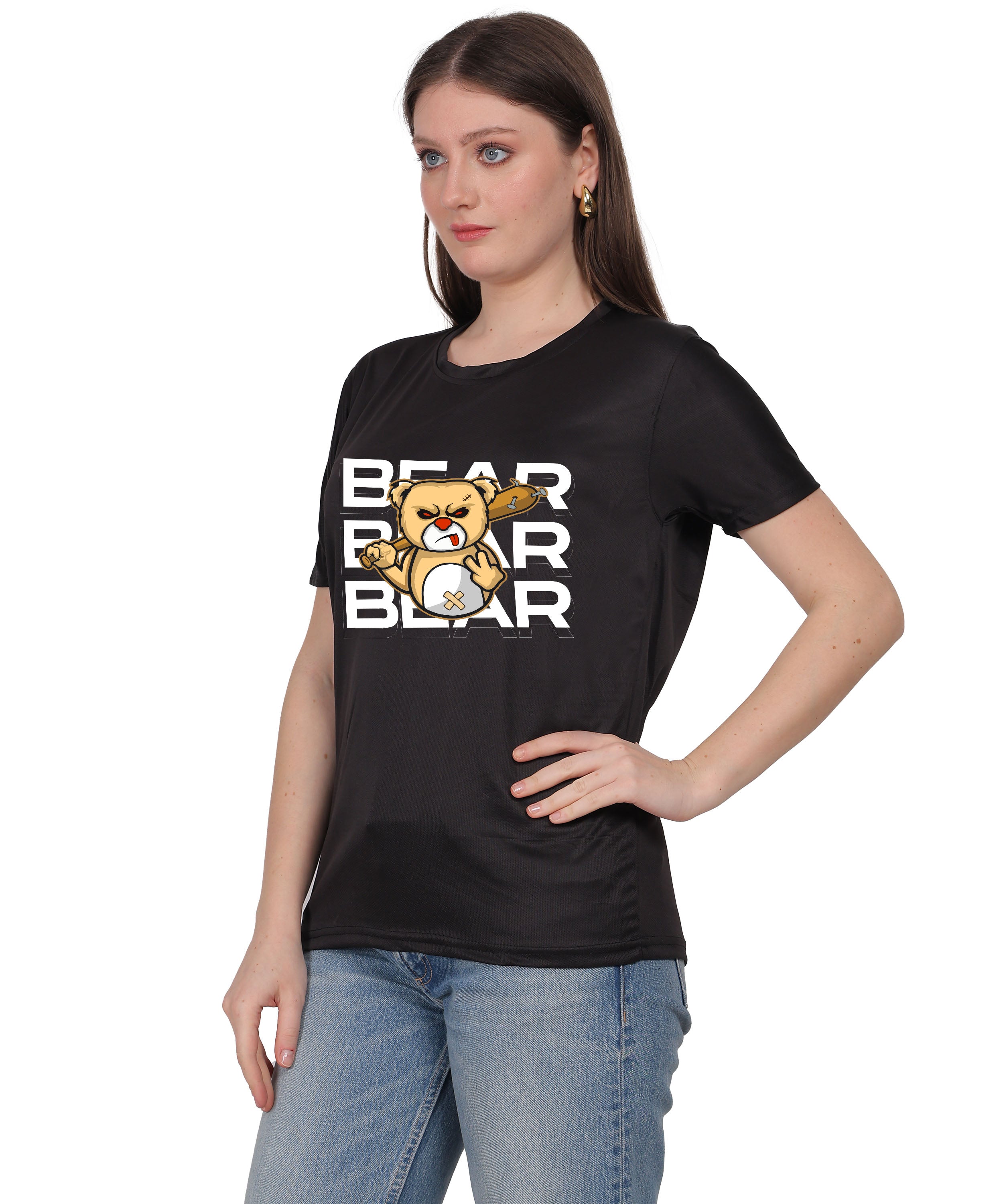 Generic Bear Graphic Print Cotton T-Shirt, Round Neck, Short Sleeve, Casual Wear