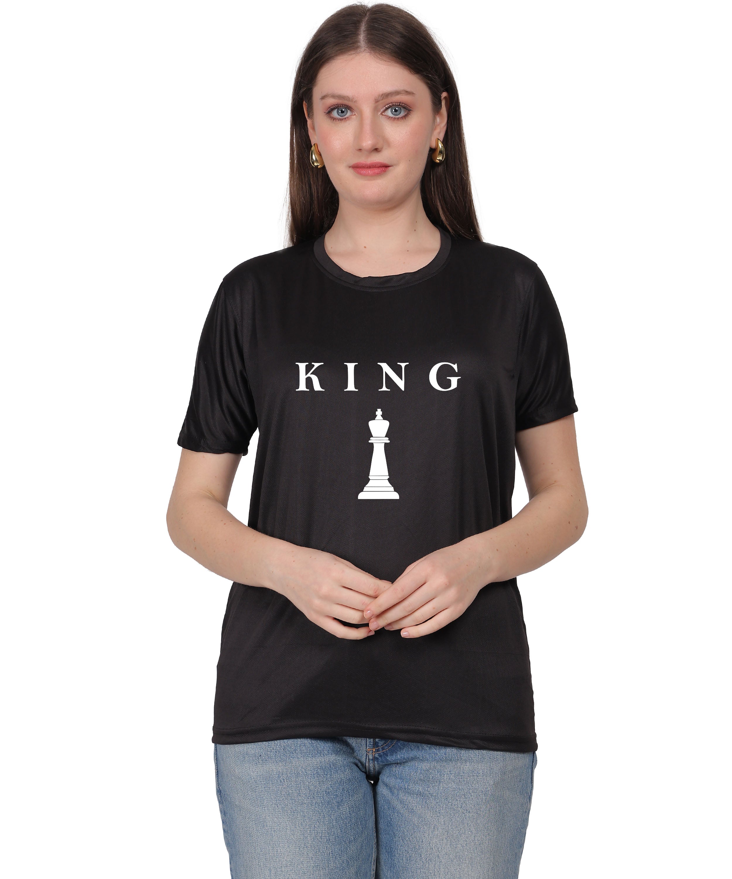Chess King Graphic Print T-Shirt, Cotton, Round Neck, Short Sleeve, Regular Fit, Casual Wear