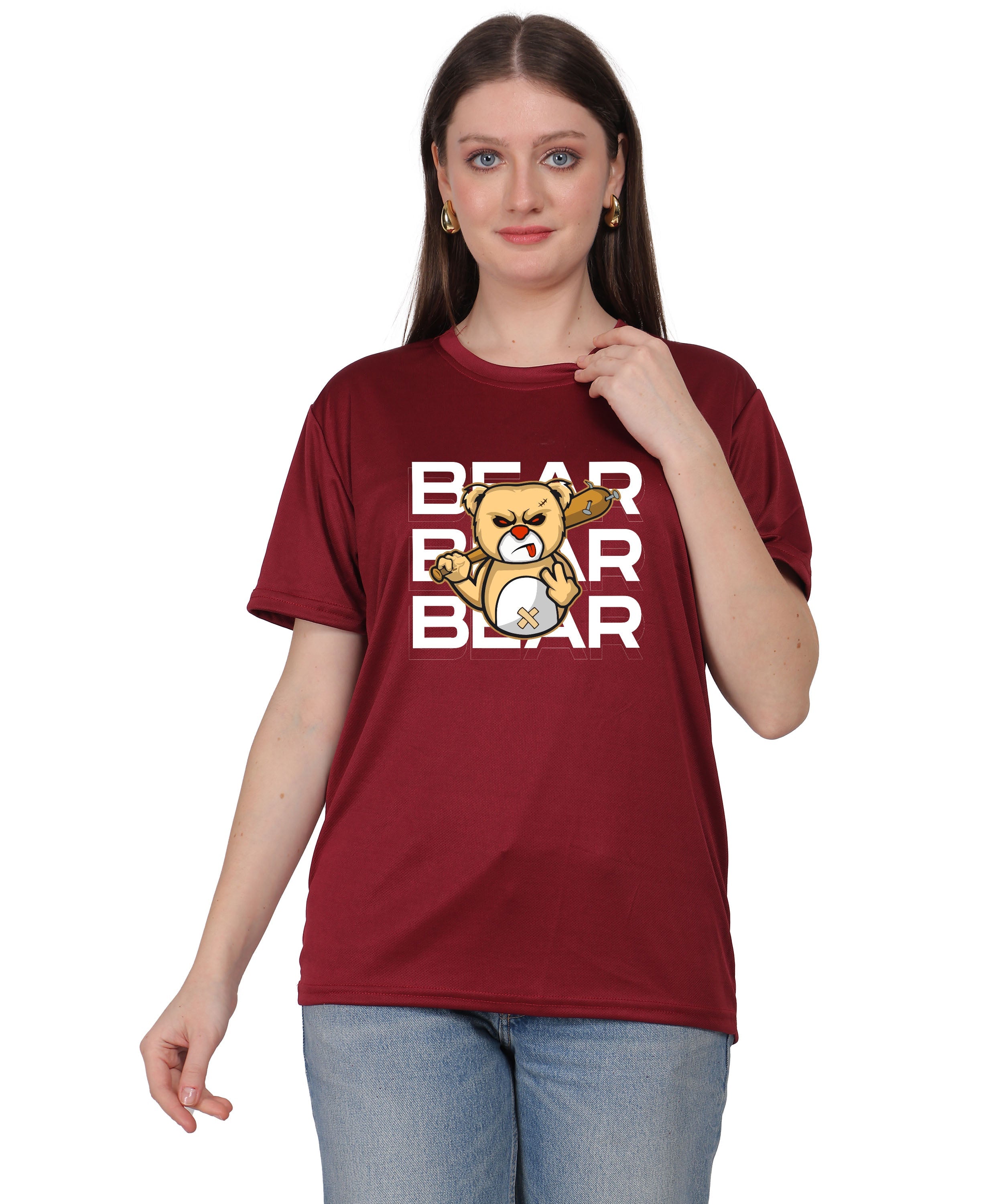 Generic Bear Graphic Print Cotton T-Shirt, Round Neck, Short Sleeve, Casual Wear