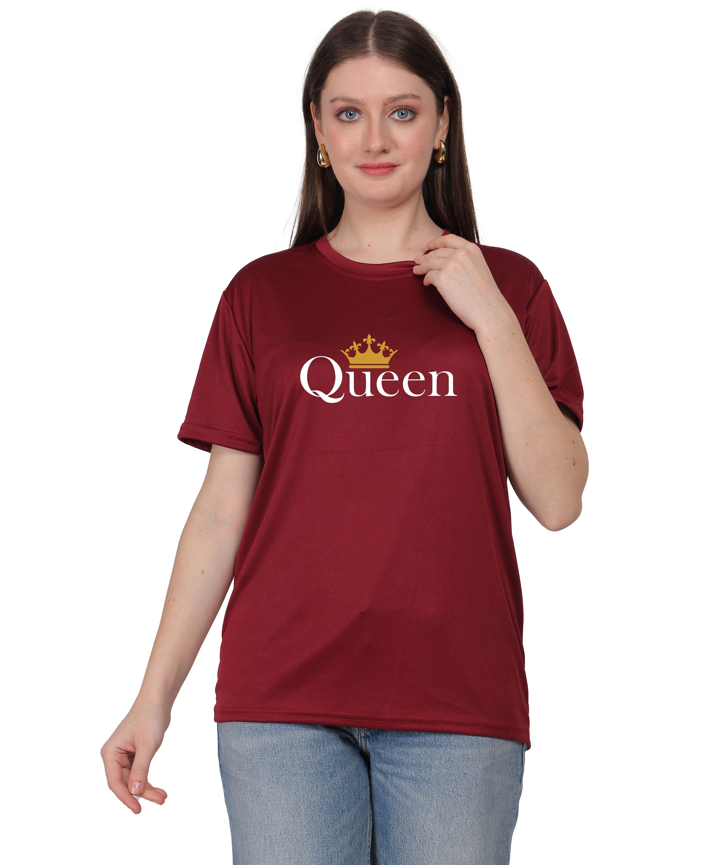 Queen Crown Print T-Shirt, Cotton, Round Neck, Short Sleeve, Regular Fit