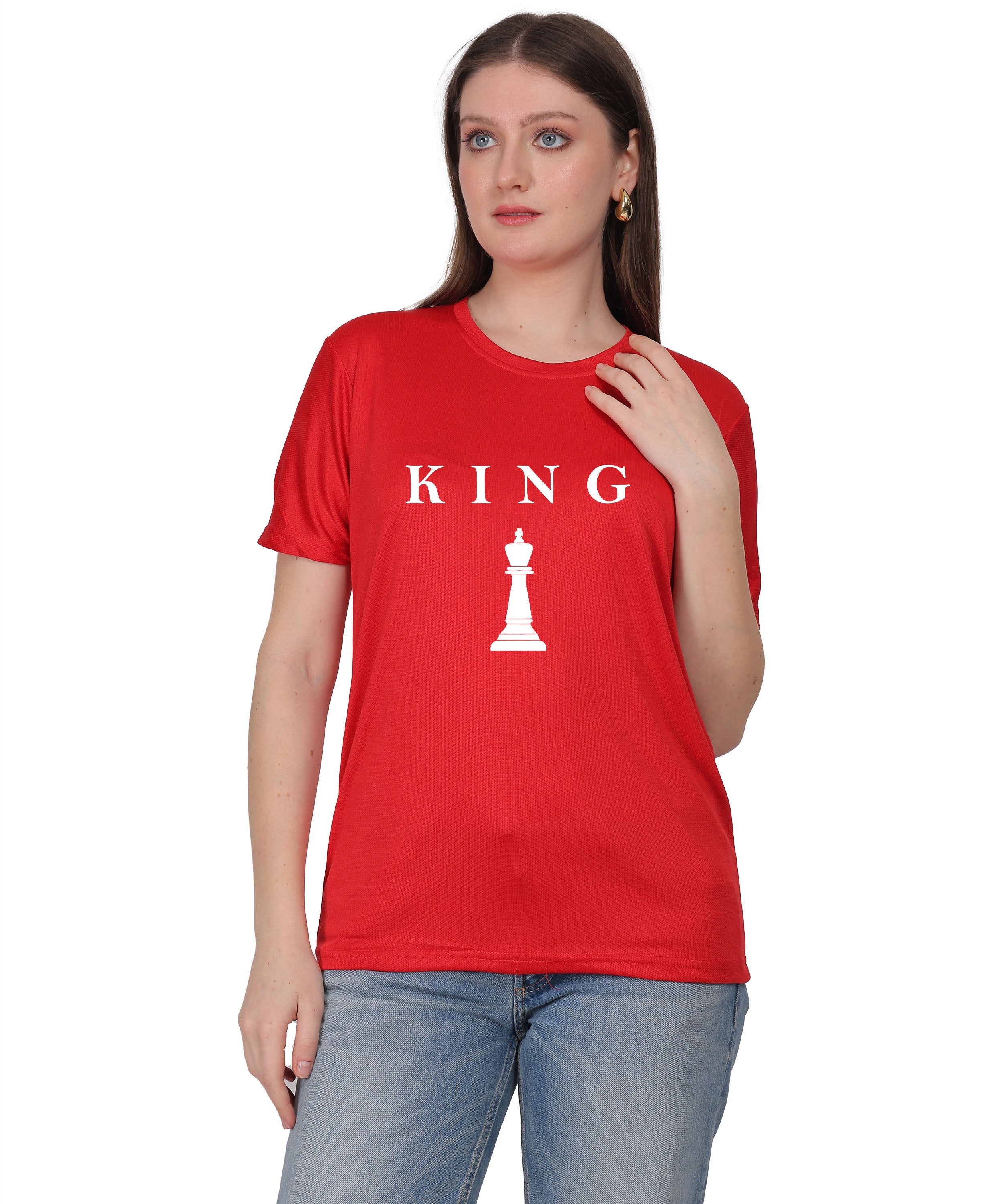 Chess King Graphic Print T-Shirt, Cotton, Round Neck, Short Sleeve, Regular Fit, Casual Wear