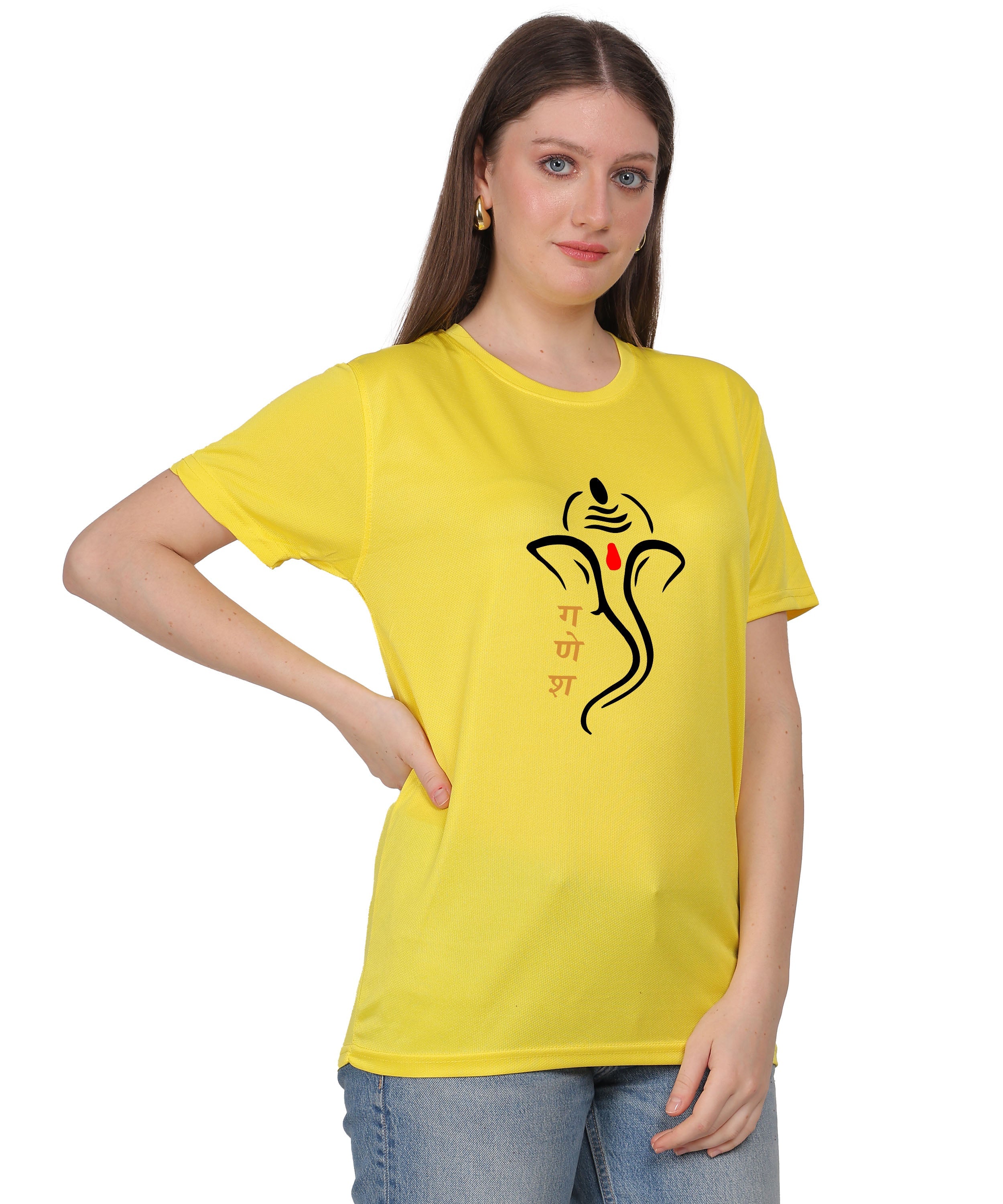 Ganesh Print T-Shirt, Cotton, Round Neck, Short Sleeve, Regular Fit