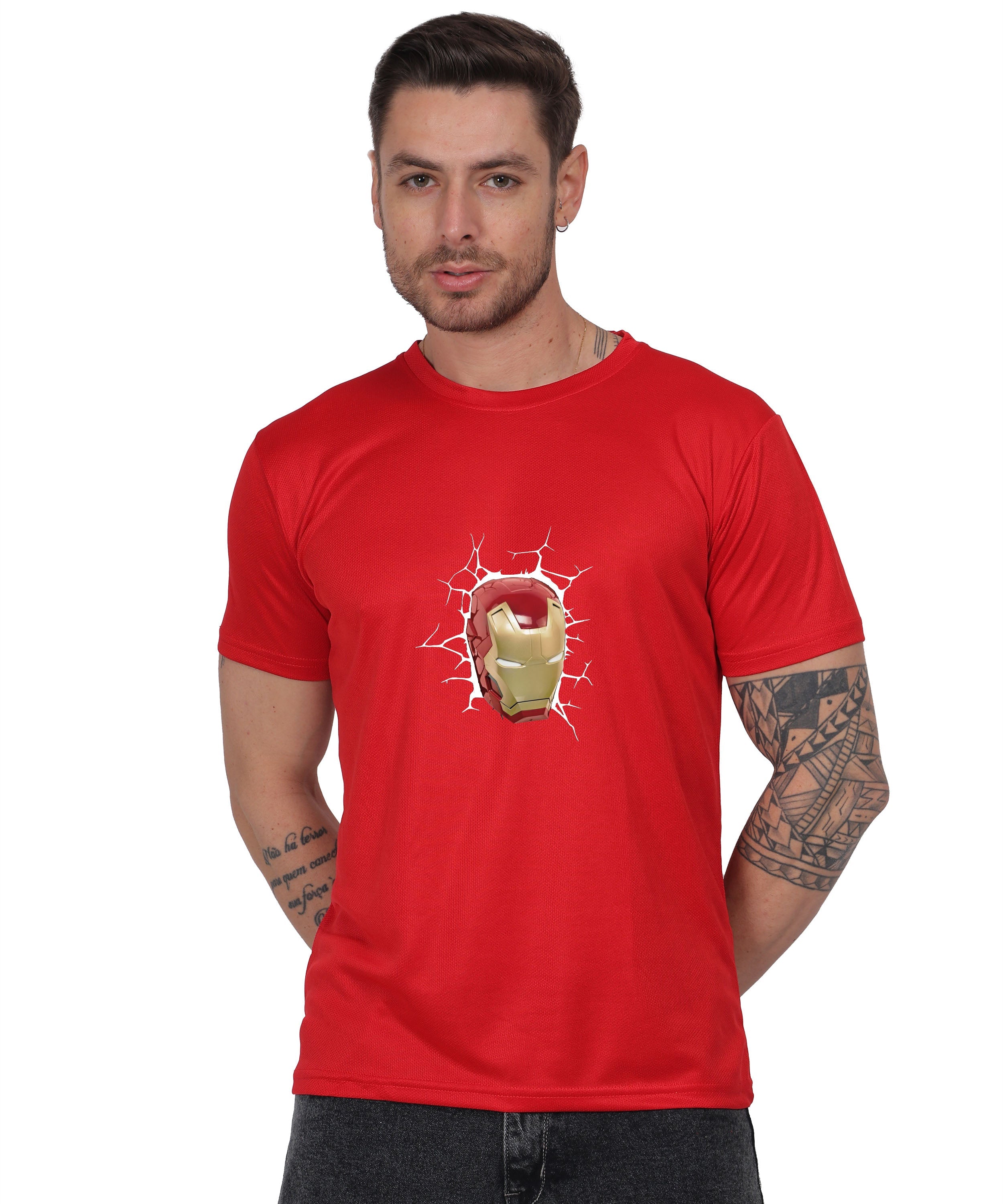 Iron Man Graphic Print Cotton T-Shirt, Black, Round Neck, Short Sleeve, Casual Wear