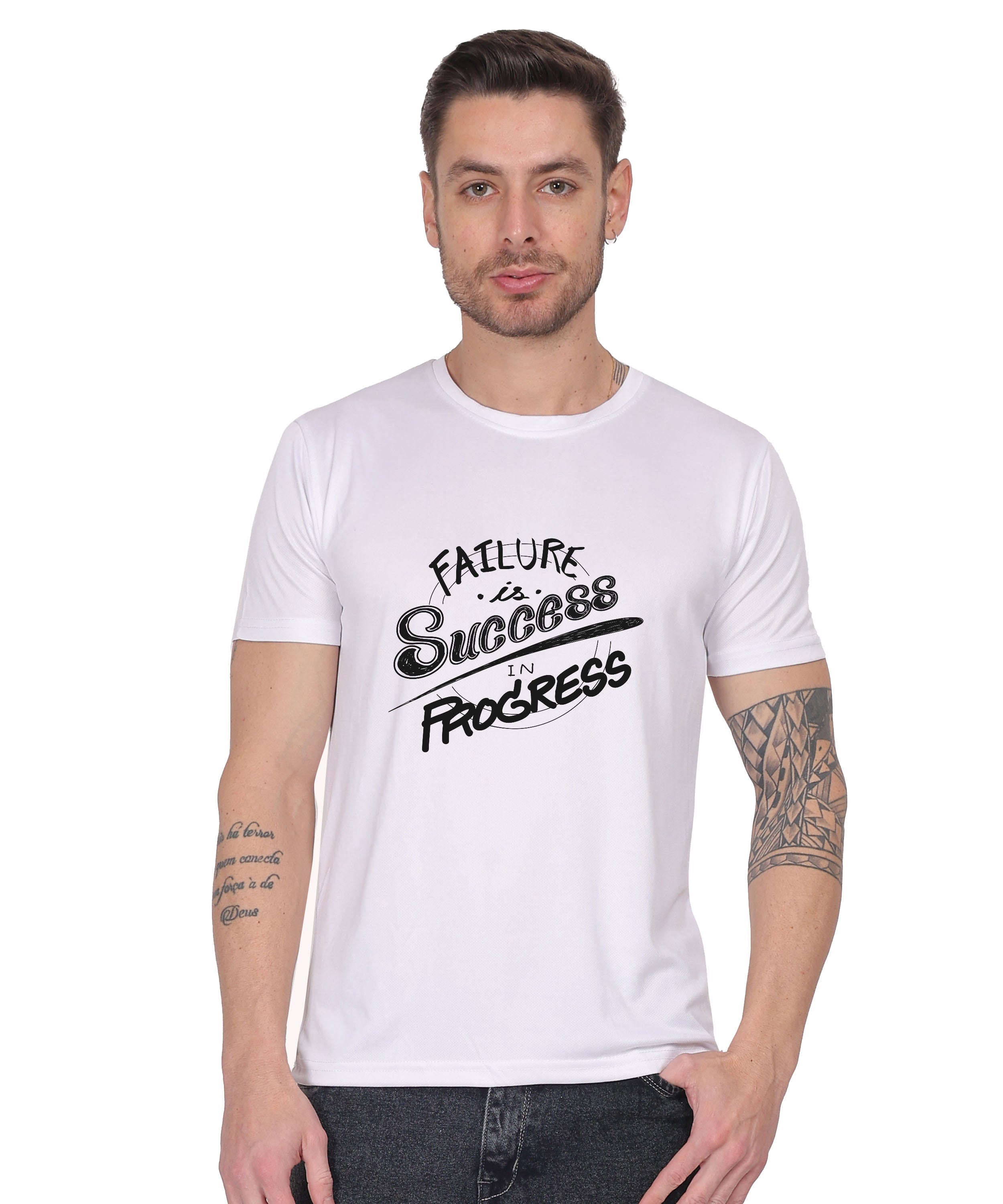Failure is Success in Progress Graphic T-Shirt, Black Cotton, Round Neck, Short Sleeve