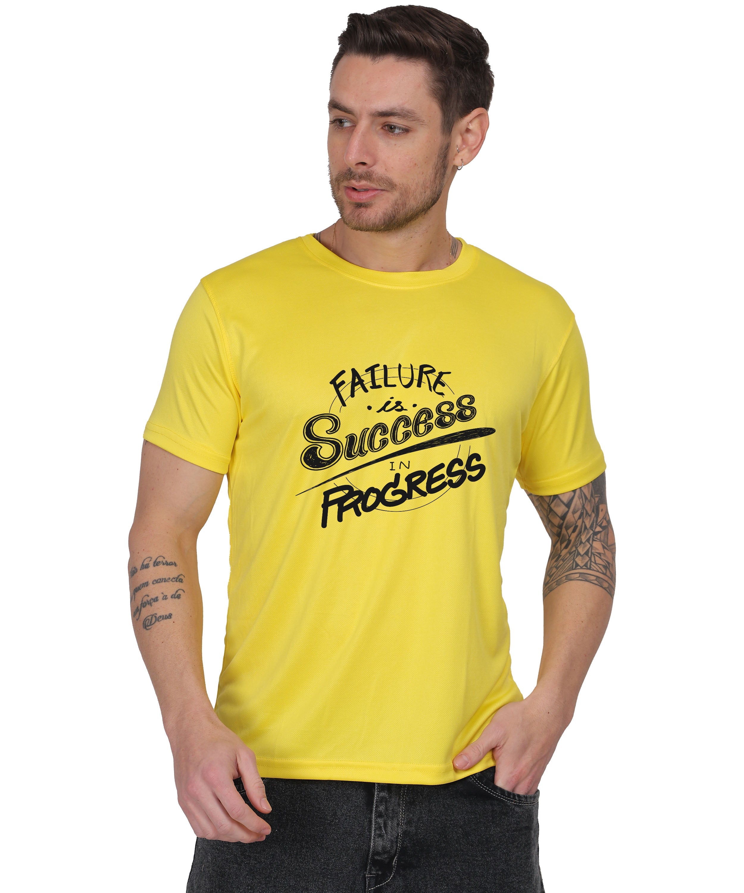 Failure is Success in Progress Graphic T-Shirt, Black Cotton, Round Neck, Short Sleeve