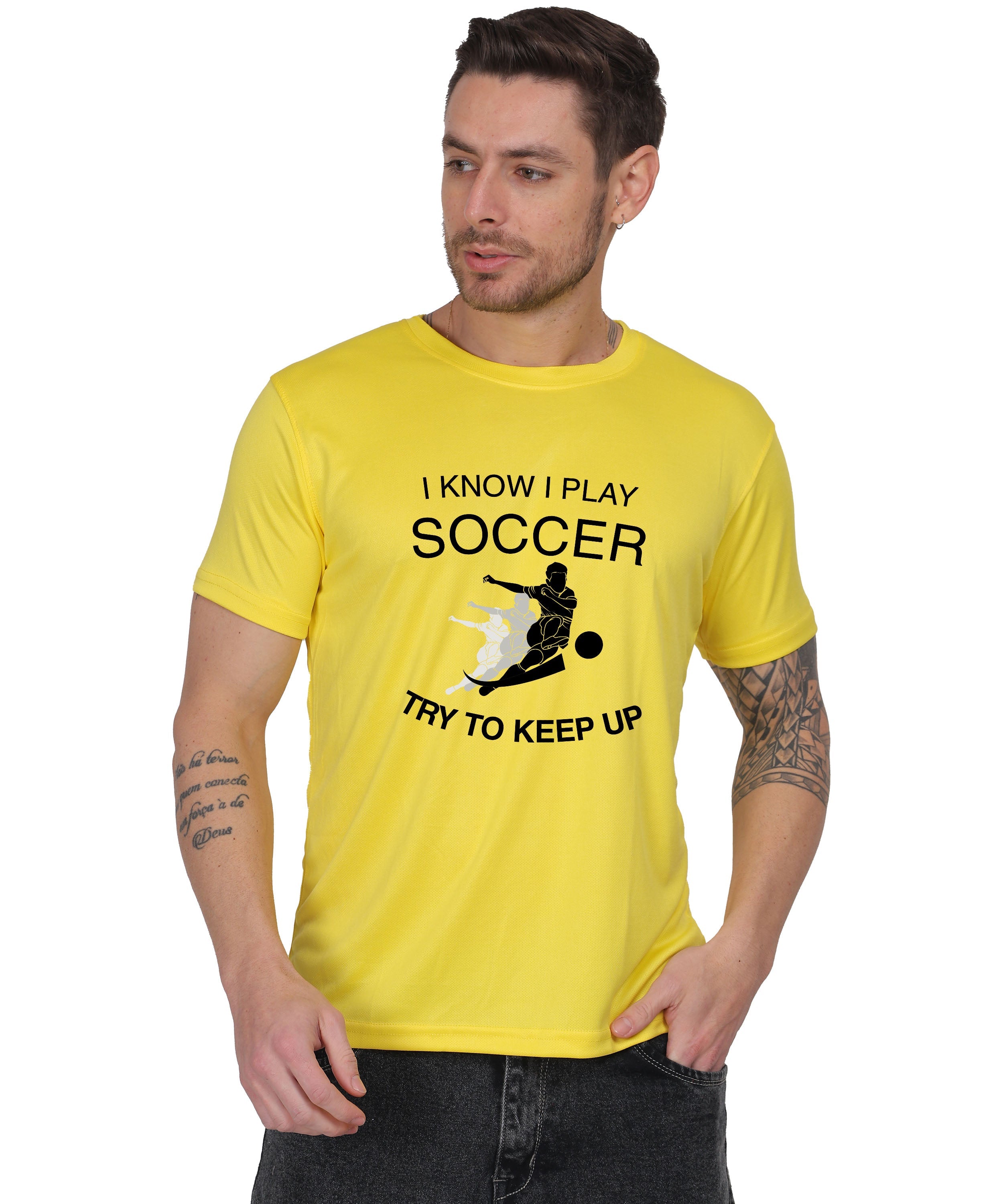 Soccer Graphic T-Shirt, I Know I Play Soccer Try to Keep Up Design, Red, Short Sleeve